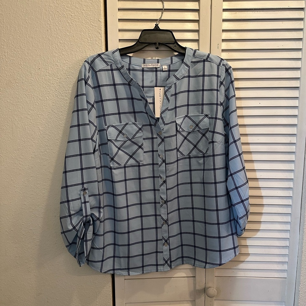 Notations Light Blue Checkered Button Down Shirt